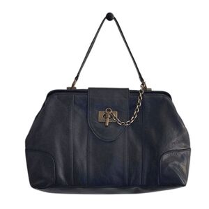 BCBG MaxAzria Black Leather Satchel Tote Goth Biker Handbag